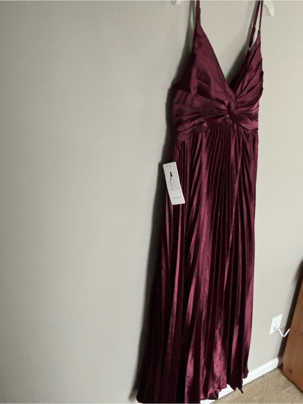 Satin V-Neck Pleated Maxi Dress - Picture 2 of 6